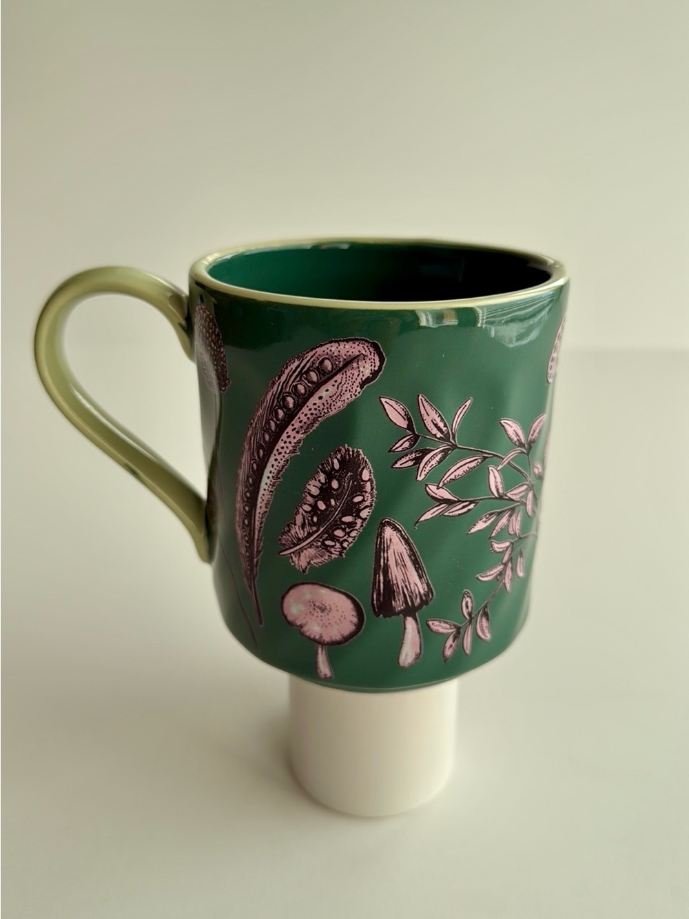 Anthropologie Elin Mug with Pink Botanical & Mushroom Motif